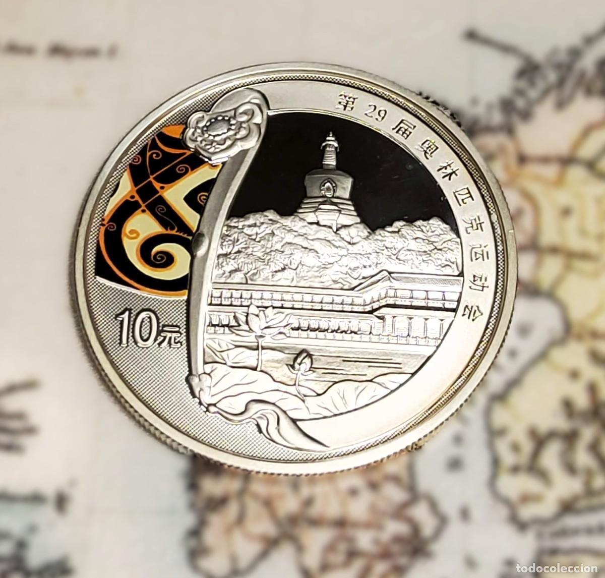 Monedas antiguas de Asia: 10 YUAN DE PLATA Y ESMALTES DE CHINA OL&Iacute;MPIADAS BEIJING DEL A&Ntilde;O 2008.PROOF 1 ONZA PLATA