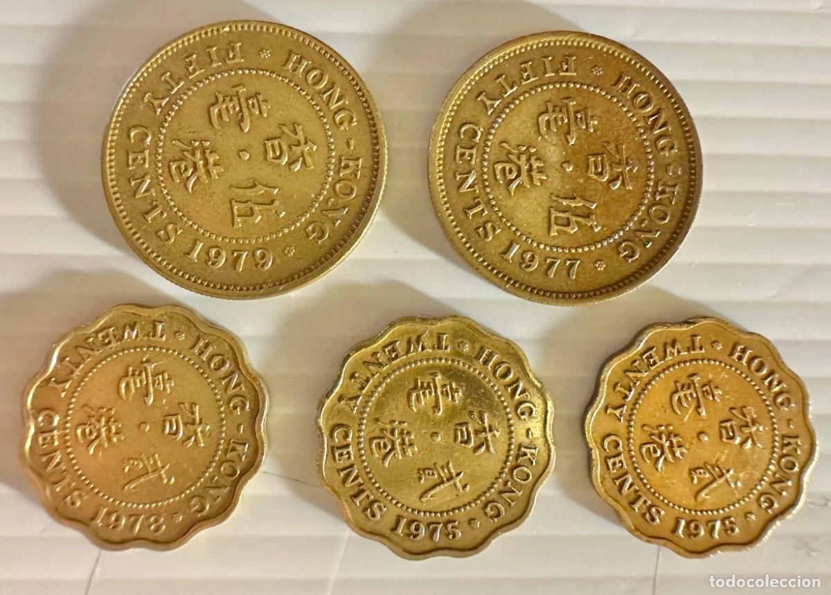 Monedas antiguas de Asia: Hong Kong Coin Lot (5 Pieces) &ndash; 50 Cents (1977, 1979) & 20 Cents (1975, 1978) &ndash; Queen Elizabeth