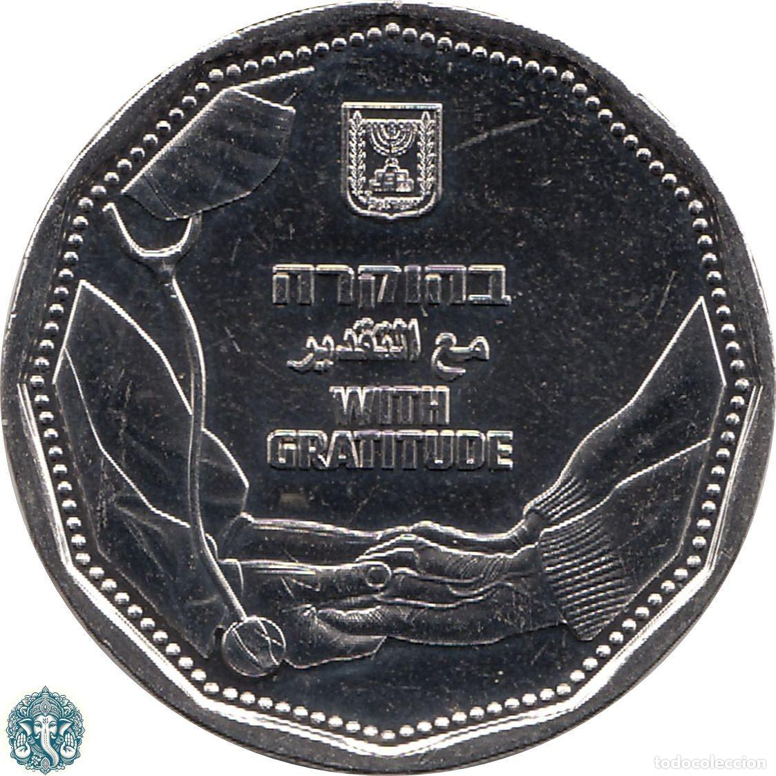 Monedas antiguas de Asia: ISRAEL 5 New Shekels 5782 (2022) conmemorativa Con gratitud 5 Nuevos Sheqalim
