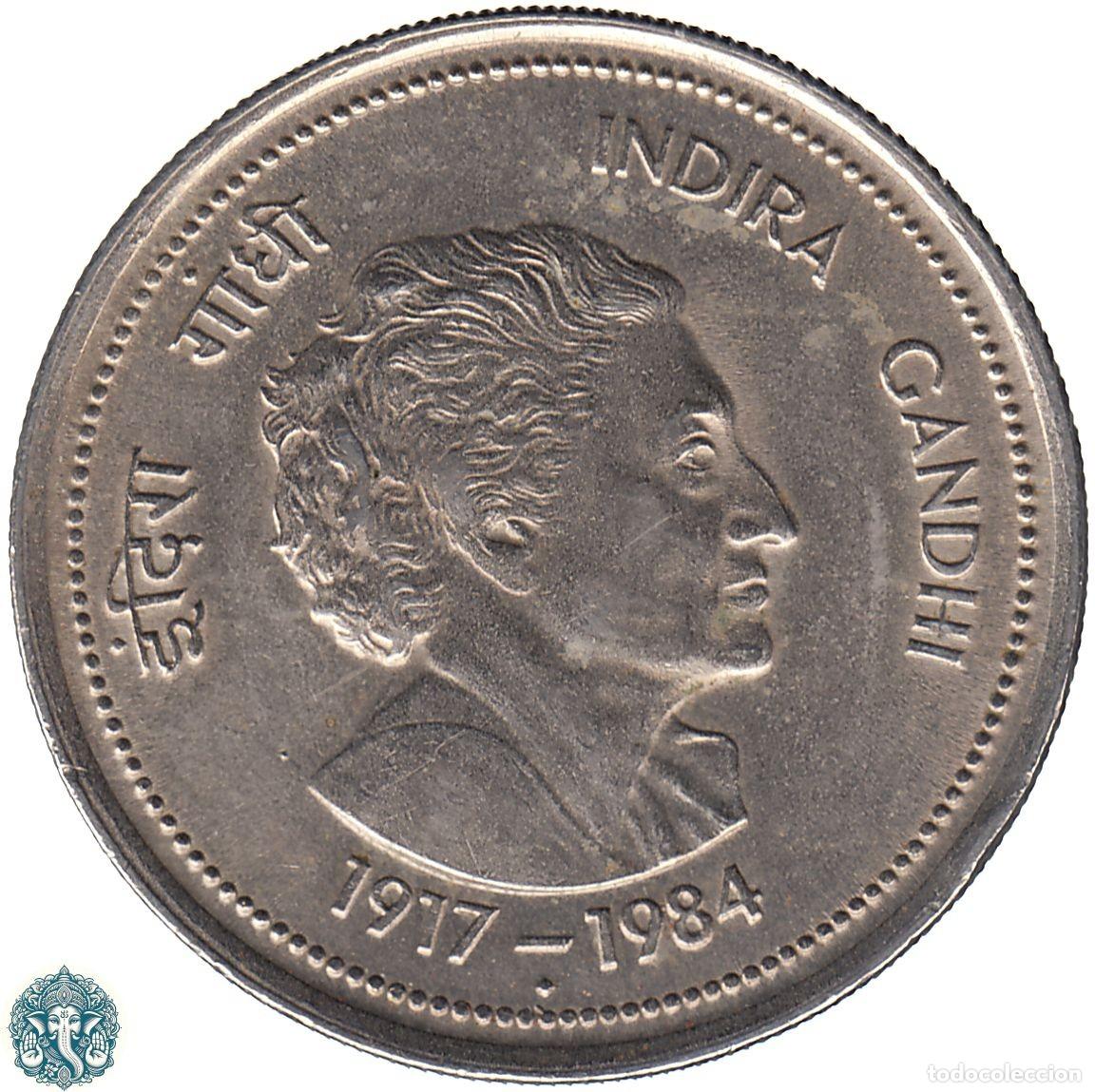 Monedas antiguas de Asia: INDIA 50 Paise s/f (1985) Ceca &diams; Bombay Muerte de Indira Gandhi KM#67.1