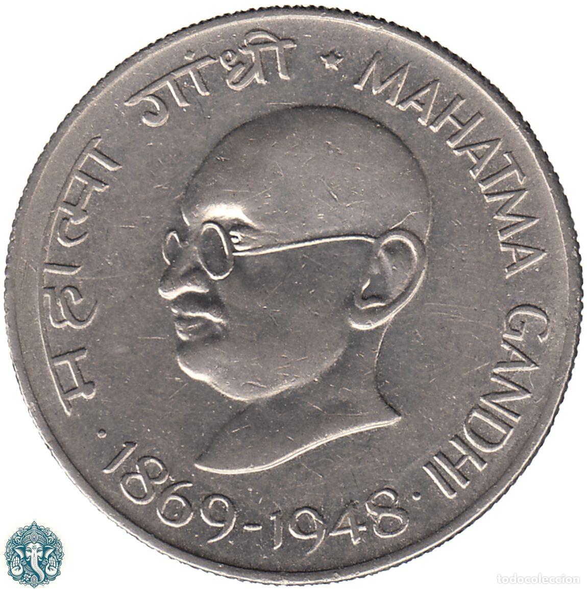 Monedas antiguas de Asia: INDIA 50 Paise s/f (1969) Ceca &diams; Bombay 100 aniversario Nacimiento de Mahatma Gandhi KM#59
