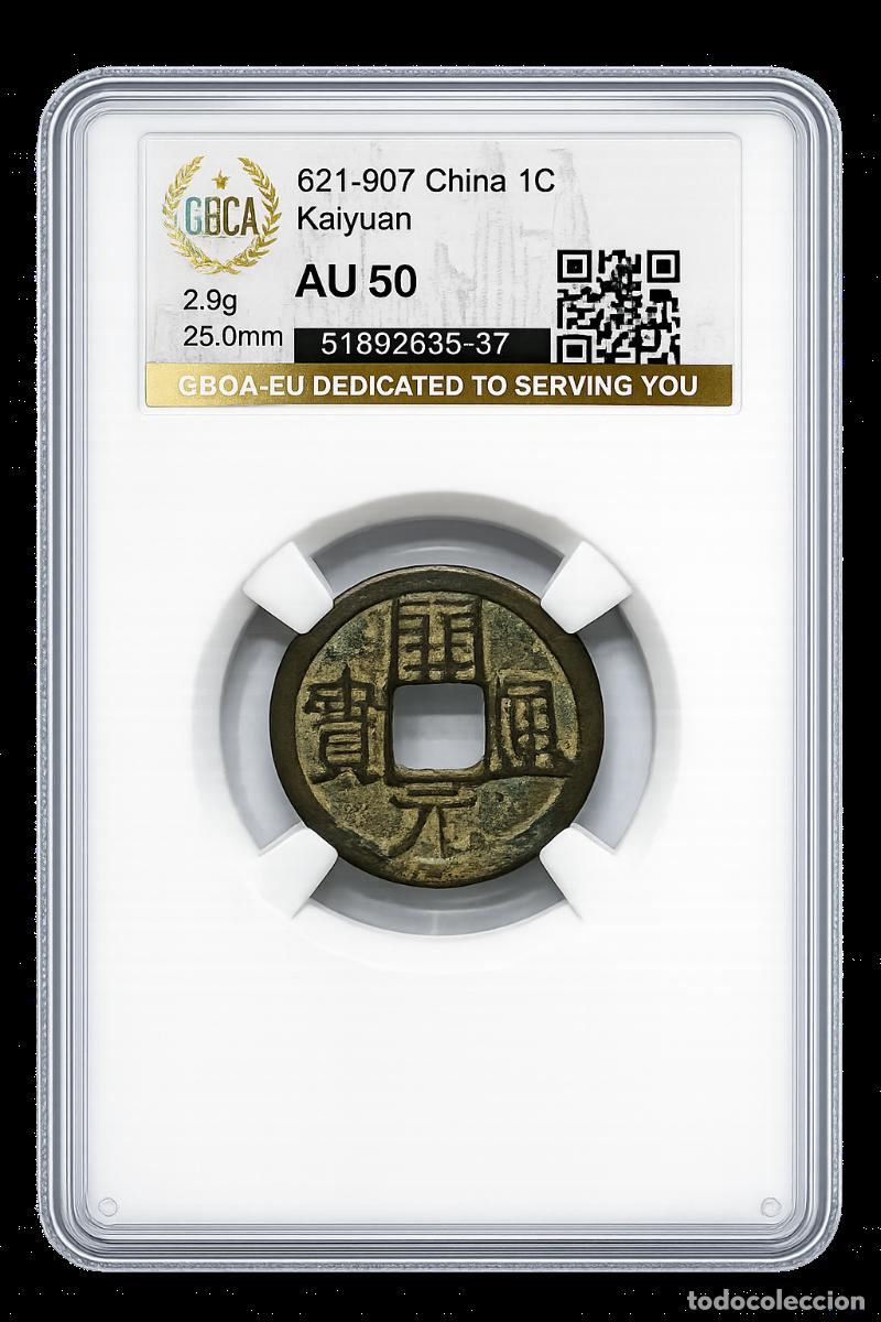 Monedas antiguas de Asia: *** MUY BONITO 1 CASH AN&Oacute;NIMO. ND (621-907) KAIYUAN TONGBAO, CHINA. CERTIFICADA AU50 ***