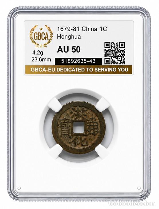 Monedas antiguas de Asia: *** MUY BONITO 1 CASH HONGHUA. (1679/81) GRAN DINAST&Iacute;A ZHOU, WU SHIFAN CHINA. CERTIFICADA AU50 ***