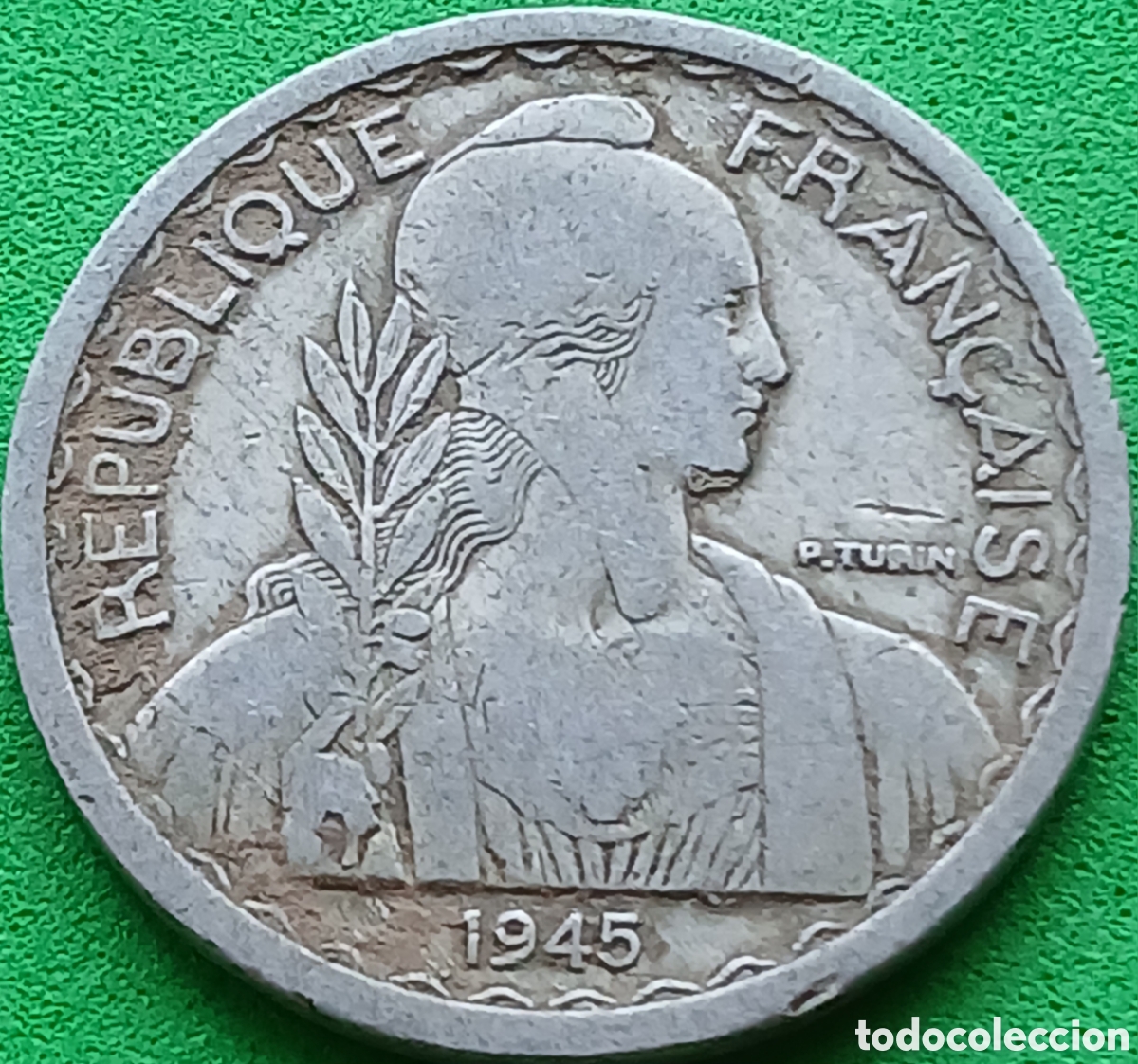 Monedas antiguas de Asia: Indochina Francesa 20 centimos 1945 km#29 sin marca de ceca