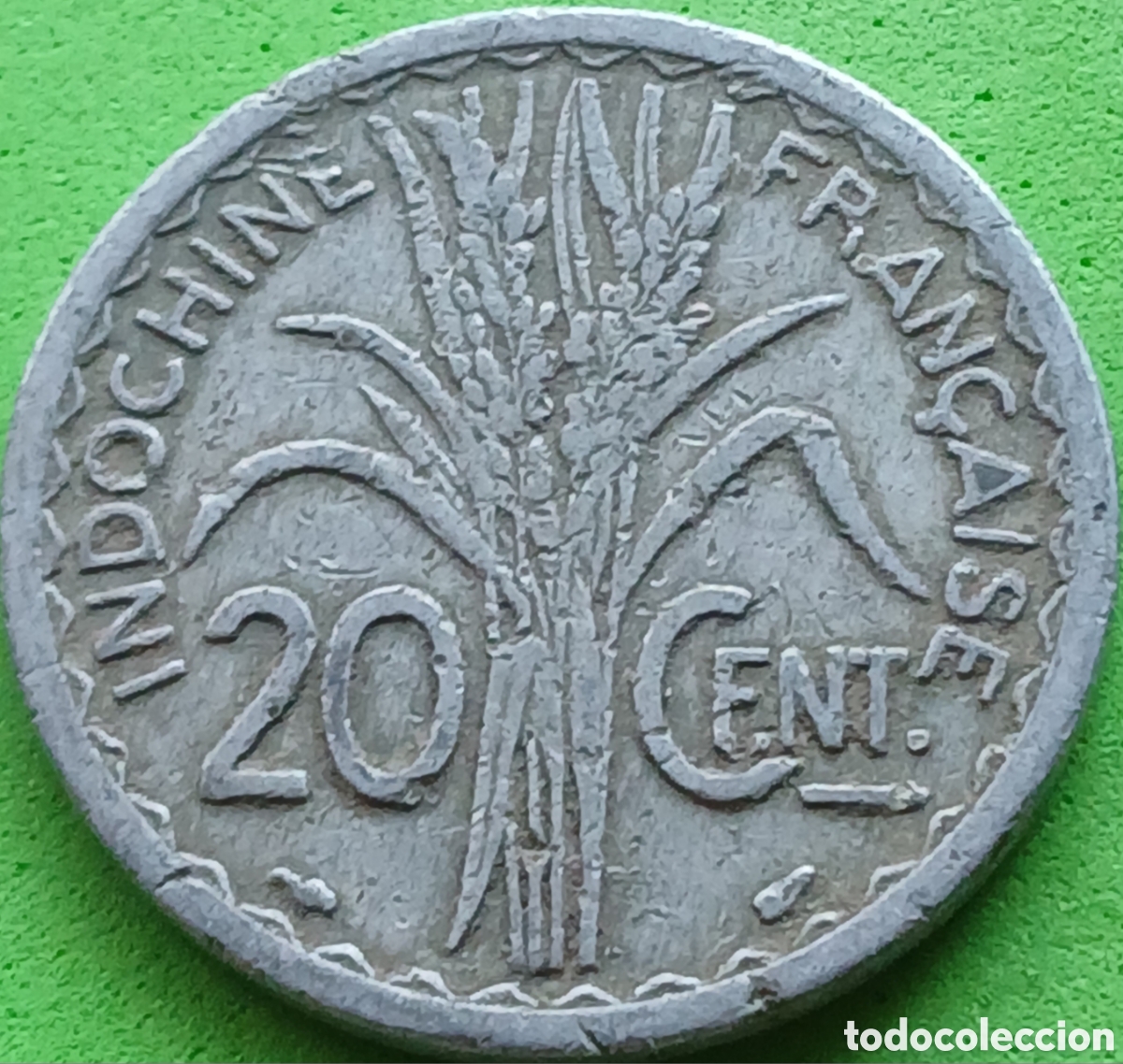 Monedas antiguas de Asia: Indochina Francesa 20 c&eacute;ntimos 1945 km#29 sin marca de ceca