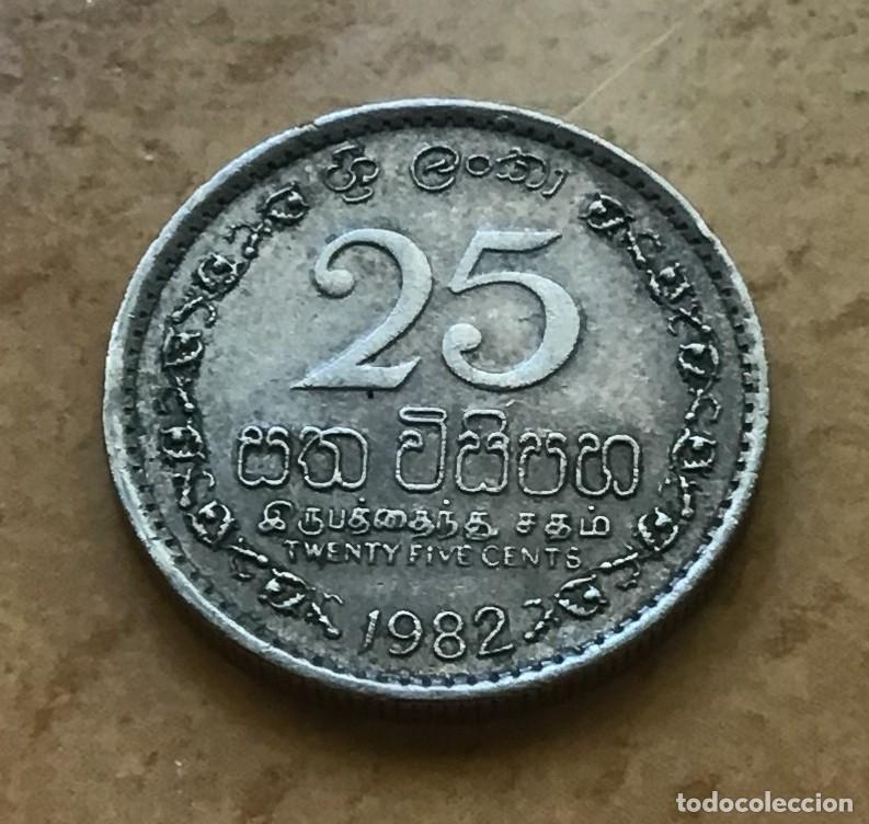 Monedas antiguas de Asia: 25 centavos de Sri Lanka (Ceil&aacute;n). A&ntilde;o 1982