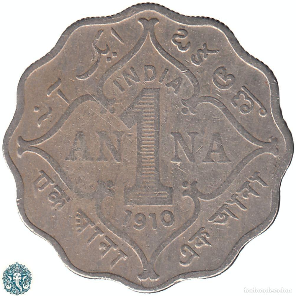 Monedas antiguas de Asia: INDIA BRIT&Aacute;NICA 1 Anna 1910 Eduardo VII Ceca Bombay B KM#504