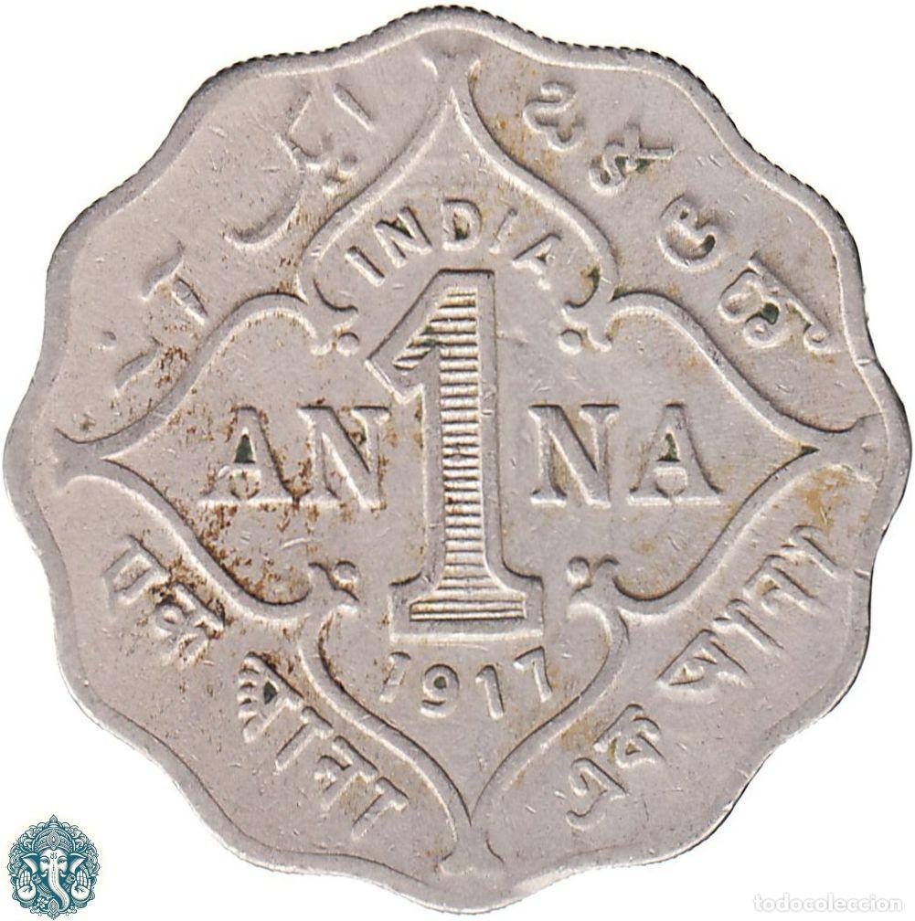 Monedas antiguas de Asia: INDIA BRIT&Aacute;NICA 1 Anna 1917 Jorge V Ceca Bombay sin marca KM#513