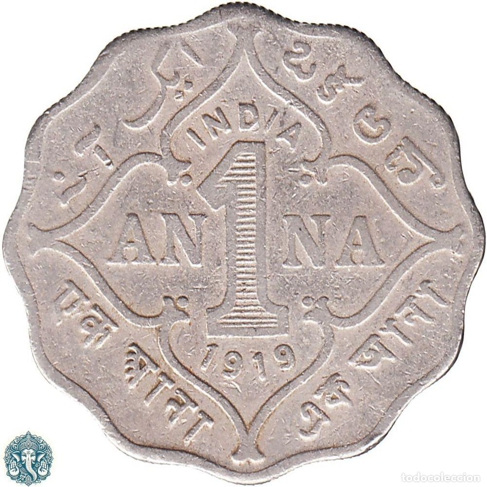 Monedas antiguas de Asia: INDIA BRIT&Aacute;NICA 1 Anna 1919 Jorge V Ceca Bombay sin marca KM#513