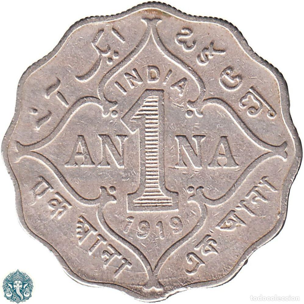 Monedas antiguas de Asia: INDIA BRIT&Aacute;NICA 1 Anna 1919 Jorge V Ceca Bombay sin marca KM#513