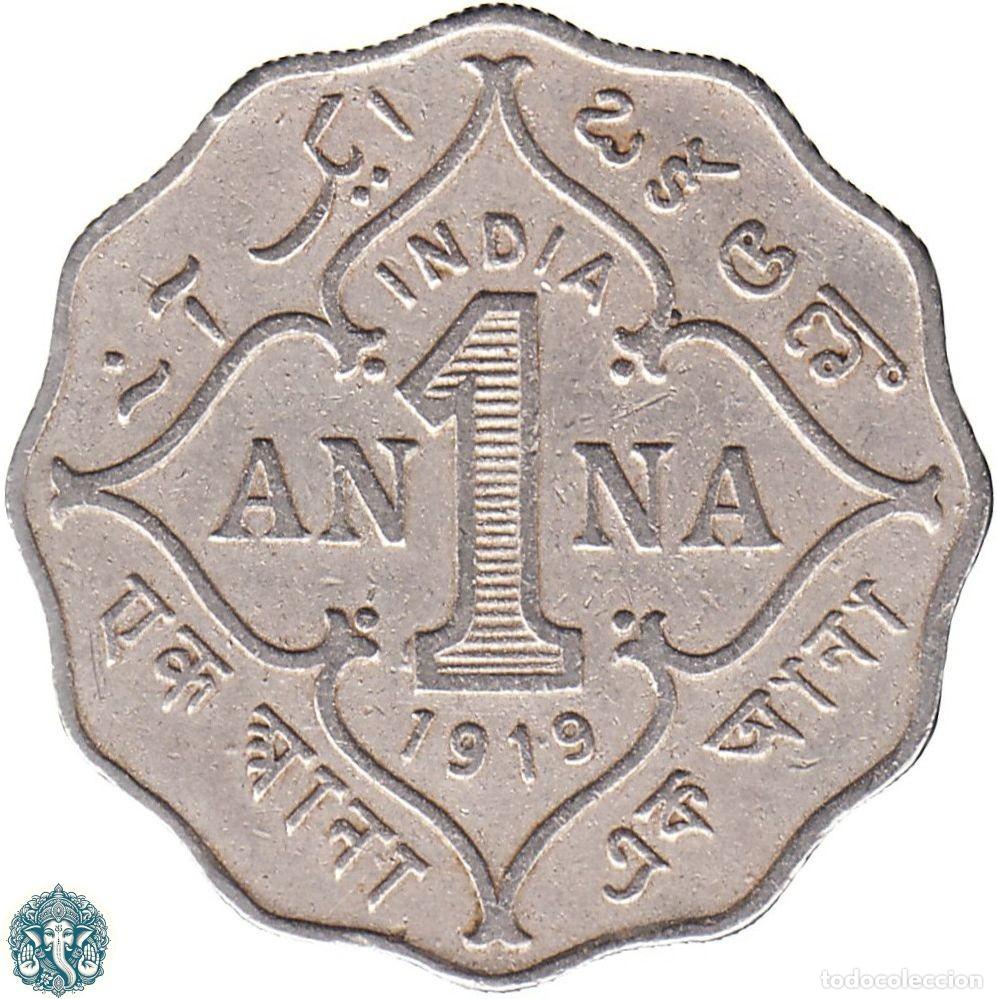 Monedas antiguas de Asia: INDIA BRIT&Aacute;NICA 1 Anna 1919 Jorge V Ceca Bombay sin marca KM#513
