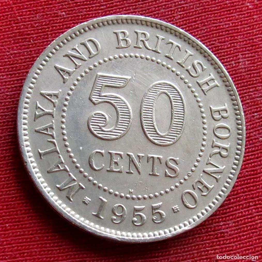 Moedas antigas da &Aacute;sia: Malaya y Borneo Brit&aacute;nico 50 cent 1955 H British Malaysia #2