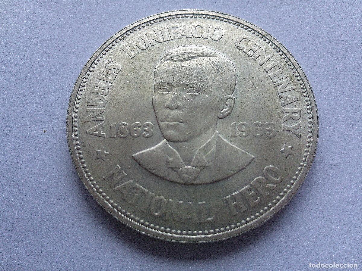 Monedas antiguas de Asia: Filipinas Centenario de Bonifacio 1963 Peso de Plata 27dz28