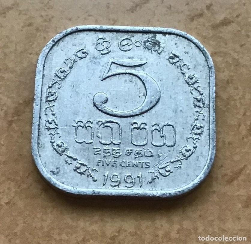 Monedas antiguas de Asia: 5 centavos de Sri Lanka (Ceil&aacute;n). A&ntilde;o 1991