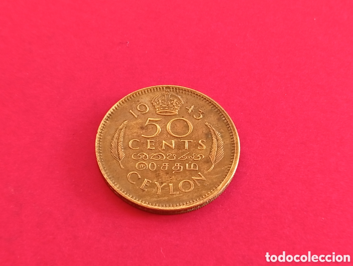 Monedas antiguas de Asia: 50 cents de Ceil&aacute;n 1943