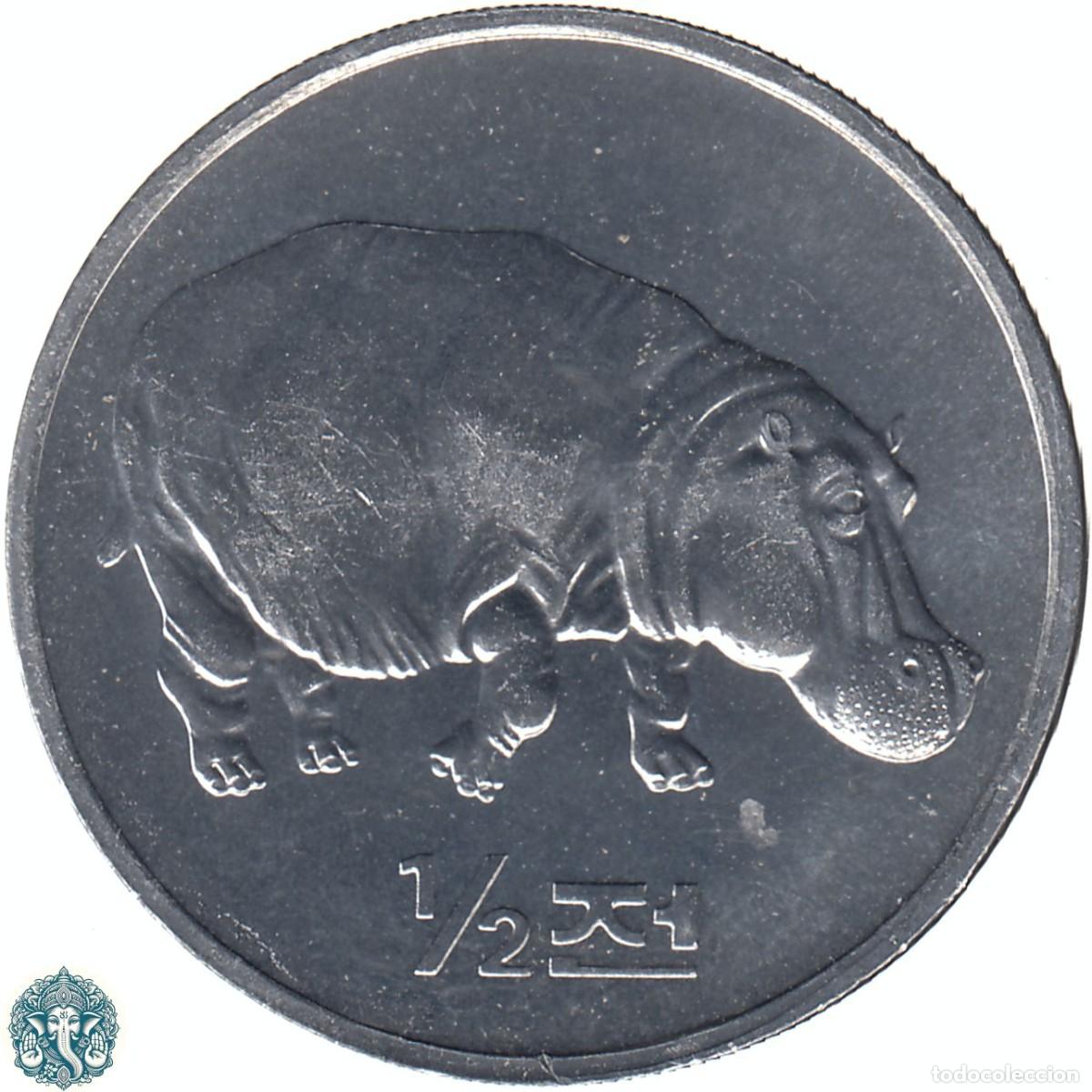 Monedas antiguas de Asia: COREA DEL NORTE &frac12; Chon 2002 Hipop&oacute;tamo KM#190
