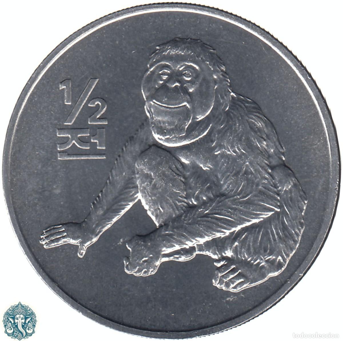 Monedas antiguas de Asia: COREA DEL NORTE &frac12; Chon 2002 Orangutan KM#184