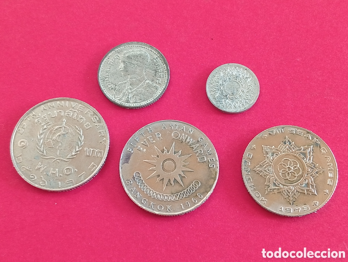 Monedas antiguas de Asia: Lote de 5 monedas de Tailandia