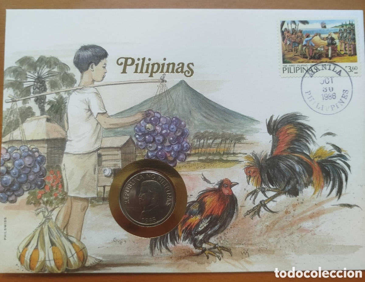 Monedas antiguas de Asia: Sobre Moneda 50 C&eacute;ntimos Filipinas 1985 + Sello