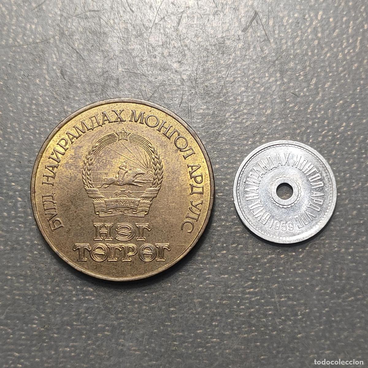 Monedas antiguas de Asia: MONGOLIA TUGRIK LOTE DE 2 MONEDAS 1 FUGRIK 1971 + 1 MONGO 1959 MBC/MBC+