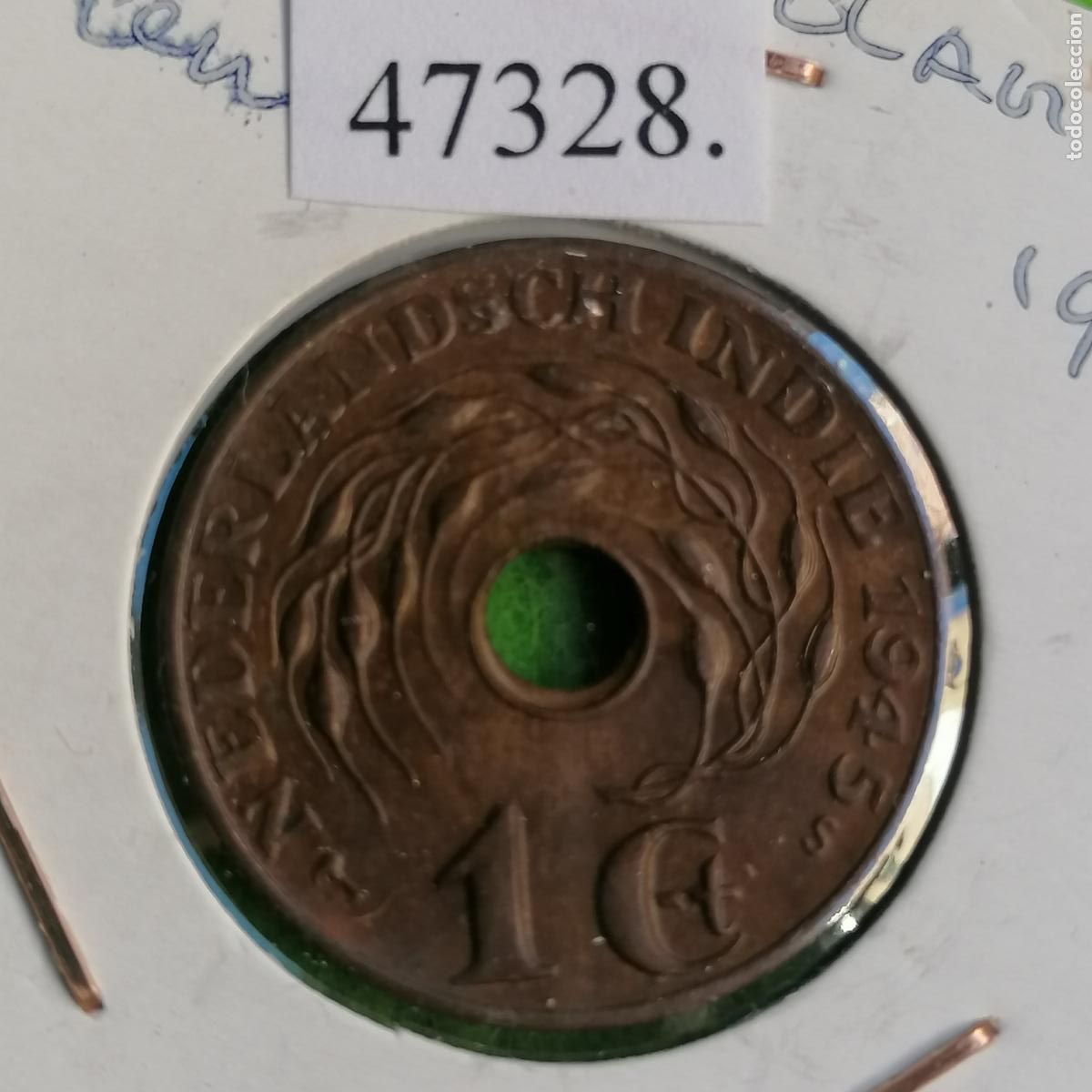 Monedas antiguas de Asia: Indias Orientales Holandesas, 1945 S, 1 centimo de Gulden (flor&iacute;n), hoy Indonesia