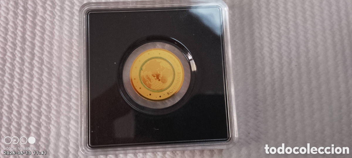 Monedas antiguas de Asia: Moneda conmemorativa sobre el continente En Oro aut&eacute;ntica y con certificado de autenticidad 0.51 gr