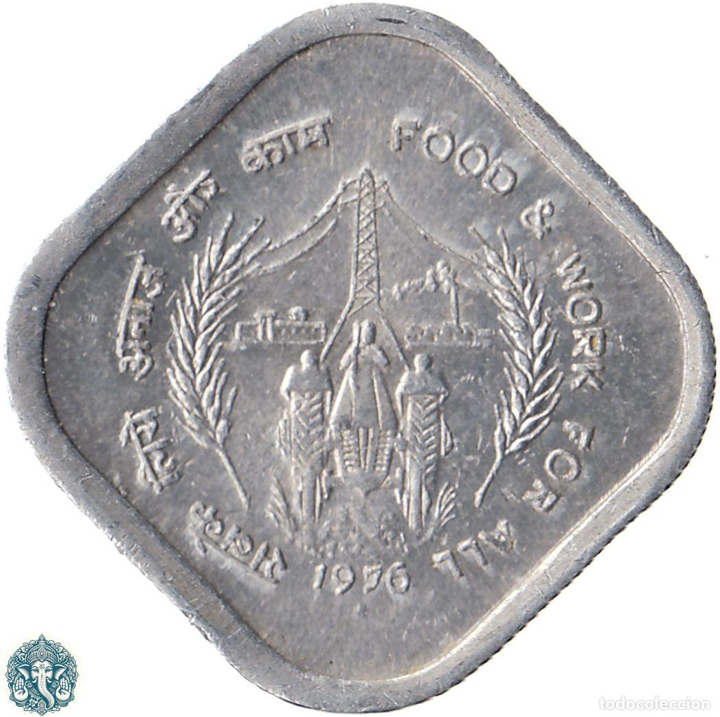 Monedas antiguas de Asia: INDIA 5 Paise 1976 Ceca &diams; Bombay FAO - Alimentos y trabajo para todos KM#19