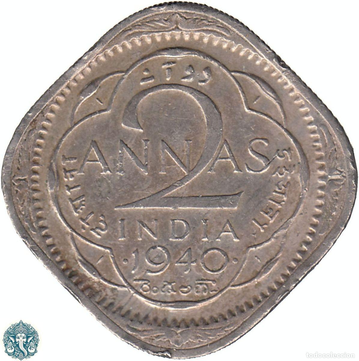 Monedas antiguas de Asia: INDIA BRIT&Aacute;NICA 2 Annas 1940 Jorge VI Ceca &bull; Bombay &bull; KM#541