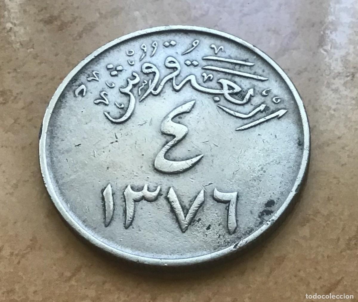 Monedas antiguas de Asia: 4 qirsh de Arabia Saud&iacute; (Saudita). A&ntilde;o 1956