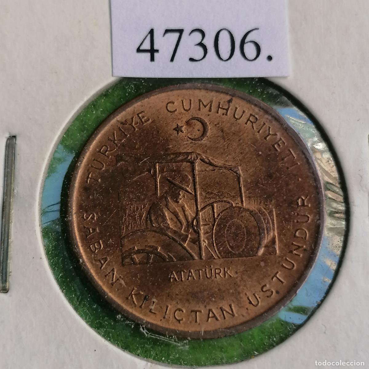 Monedas antiguas de Asia: Turqu&iacute;a, 10 kurus, 1971, Atat&uuml;rk en tractor, FAO, cobre, Turk&iacute;a, T&uuml;rkiye,