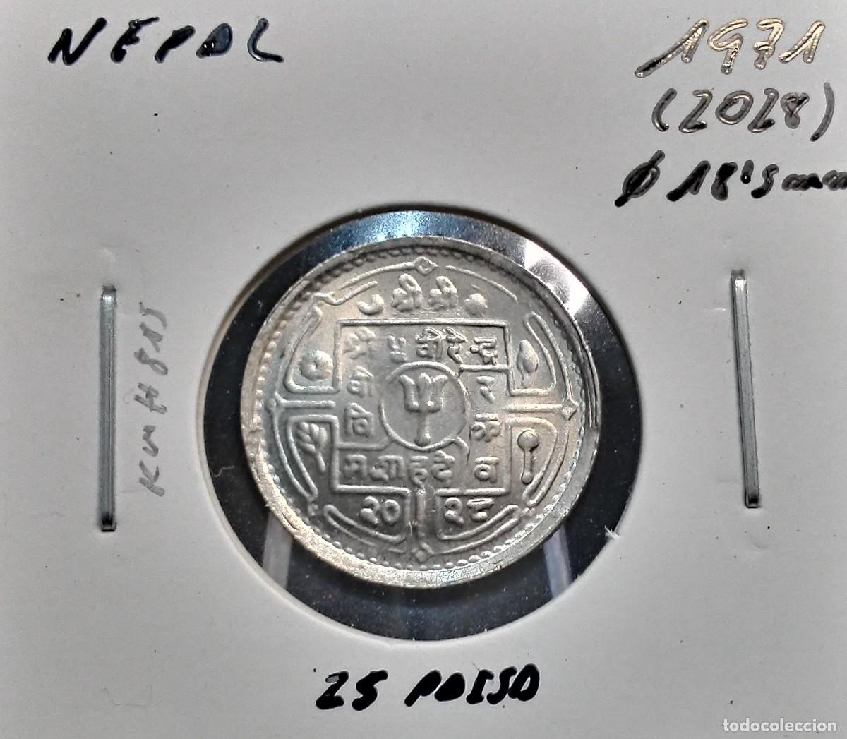 Monedas antiguas de Asia: NEPAL 25 PAISA 1971 (2028) KM#815 EBC 18,5 mm DI&Aacute;METRO.