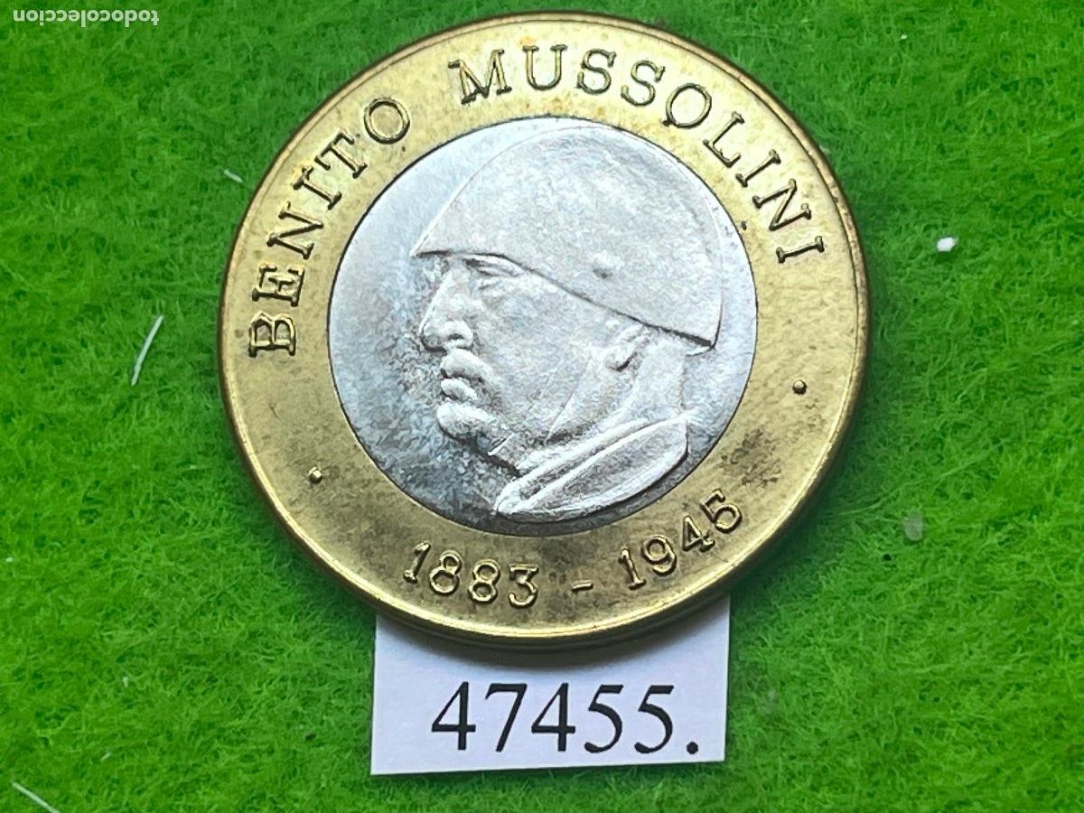 Monedas antiguas de Asia: Italia, fantas&iacute;a &rdquo;ecco l'euro&rdquo; Benito Mussolini, medalla bimet&aacute;lica, ficha, token, jet&oacute;n