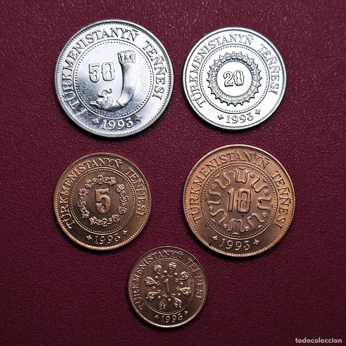 Monedas antiguas de Asia: LOTE 5 MONEDAS TURKMENIST&Aacute;N 1993 1, 5, 10, 20, 50 TEŇŇE, TENGE. SIN CIRCULAR