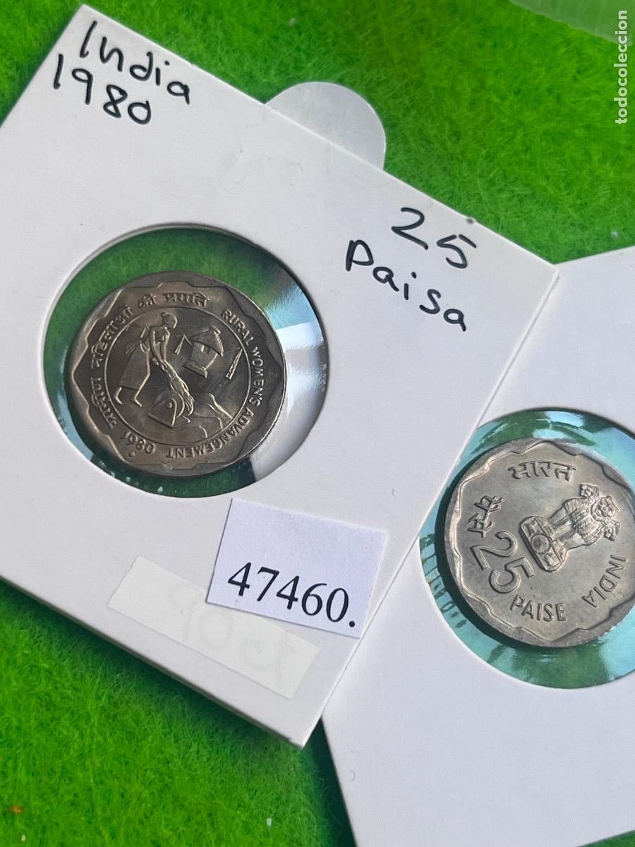 Monedas antiguas de Asia: India 25 paisa 1980 B, Promoci&oacute;n Mujeres Rurales , una moneda, 47460 2