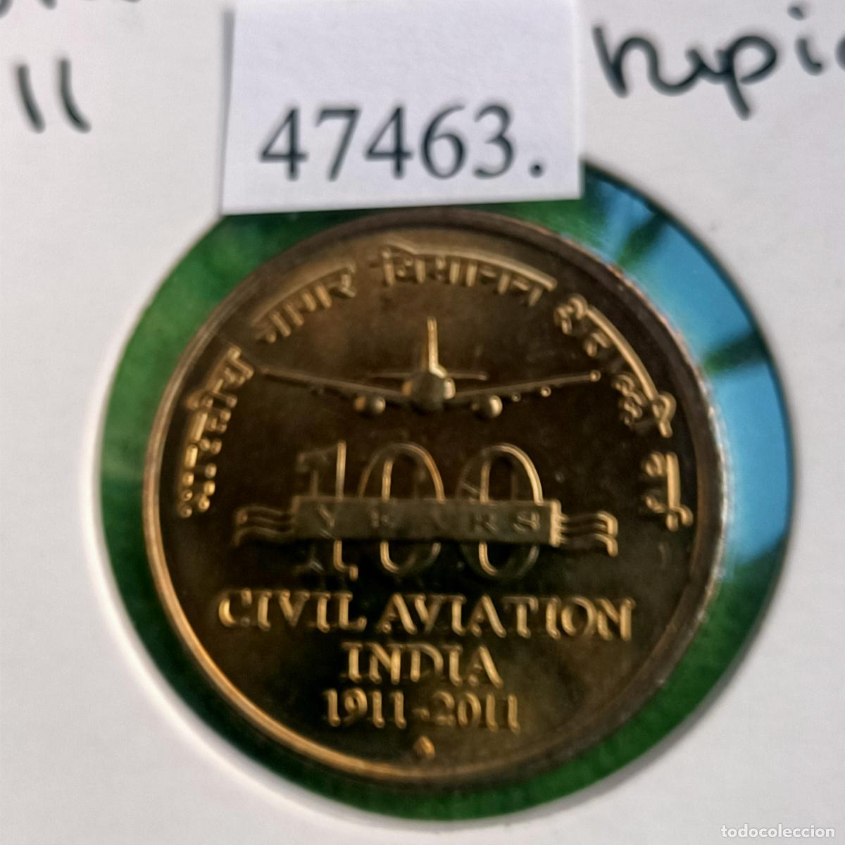 Monedas antiguas de Asia: India 5 rupias 2011 B, aviaci&oacute;n civil