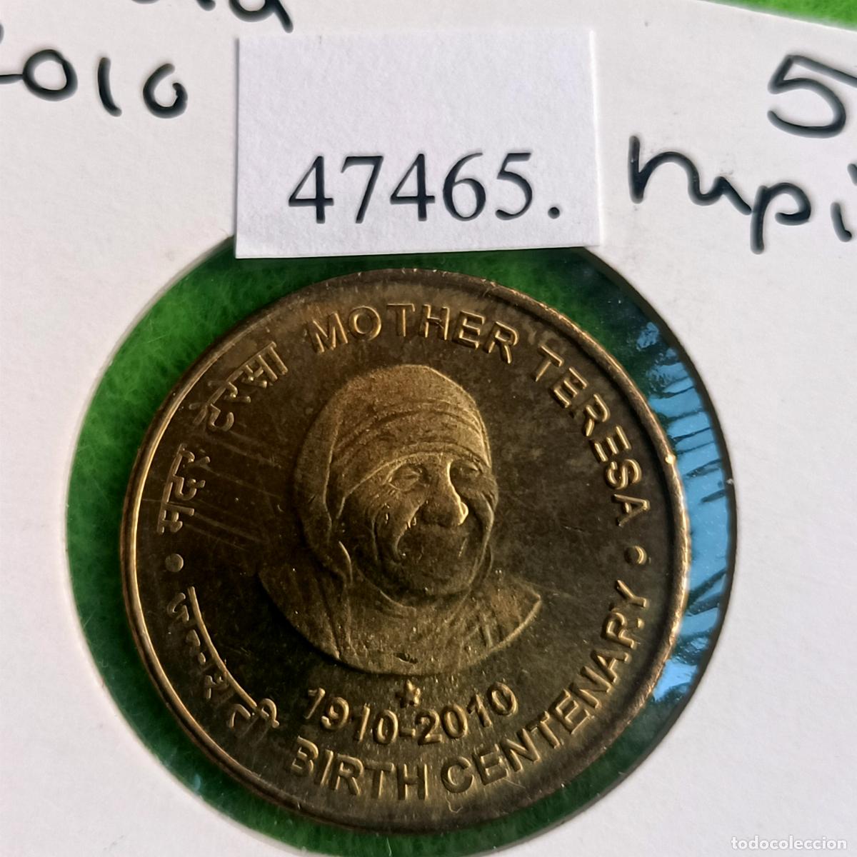 Monedas antiguas de Asia: India 5 rupias 2010 Hyderabad, Madre Teresa de Calcuta