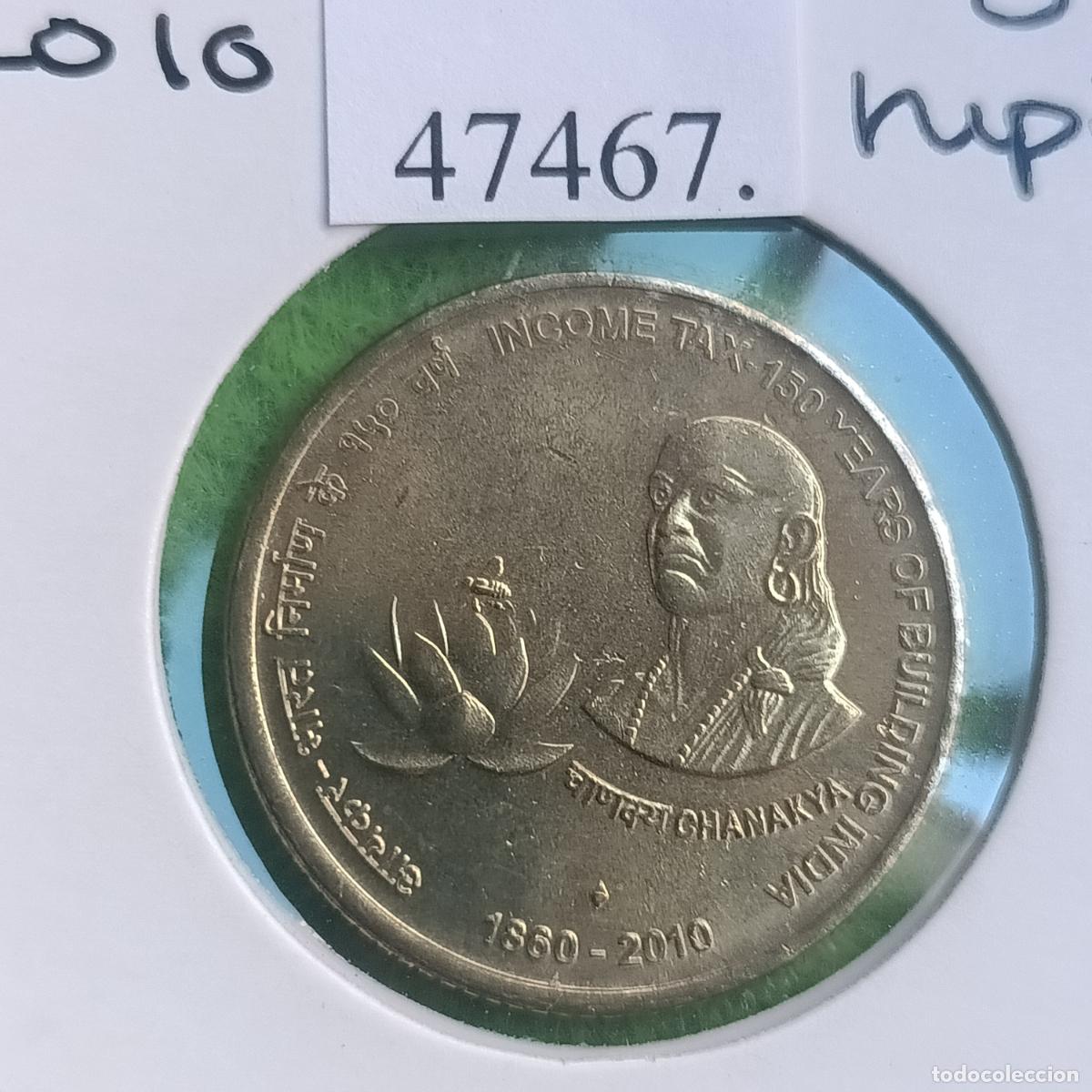 Monedas antiguas de Asia: India 5 rupias 2010 C, Chanaka, income taxe