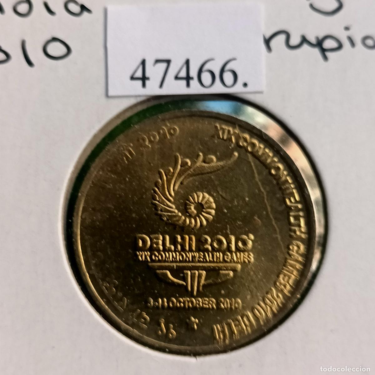 Monedas antiguas de Asia: India 5 rupias 2010 Hyderabad , juegos Commonwealth Delhi