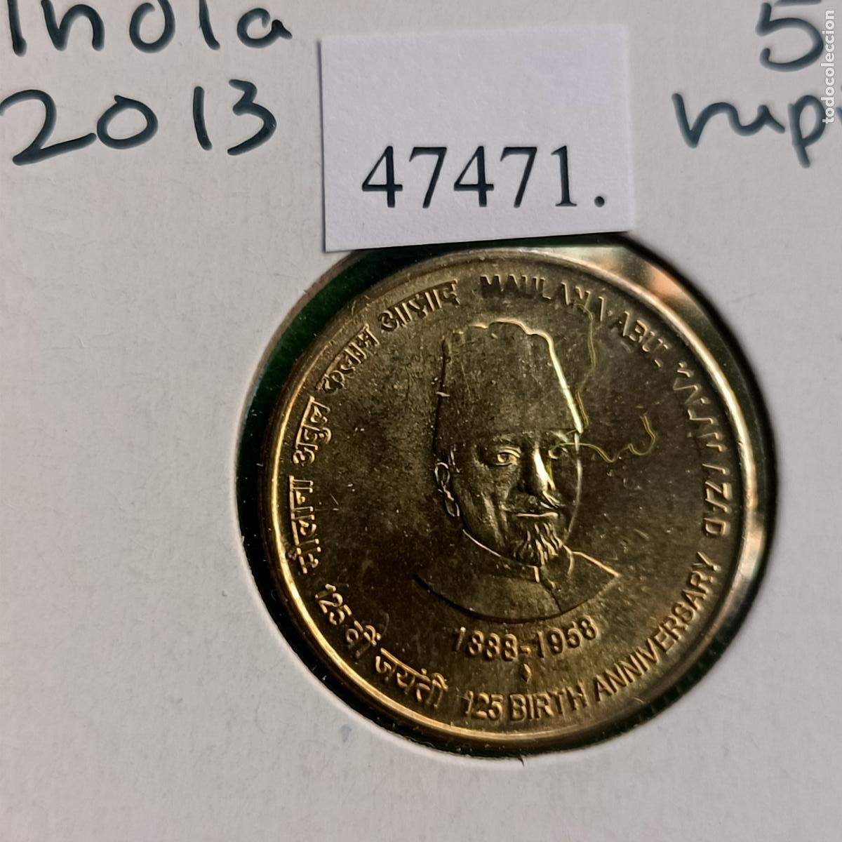 Monedas antiguas de Asia: India 5 rupias 2013 B, Maulana Abul Kalam Azad