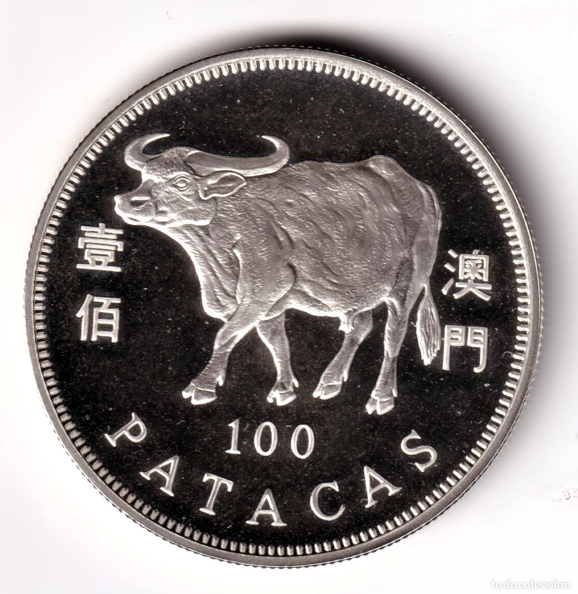 Monedas antiguas de Asia: 100 patacas plata MACAU 1997 - Calendario lunar A&Ntilde;O DEL BUEY - MACAO