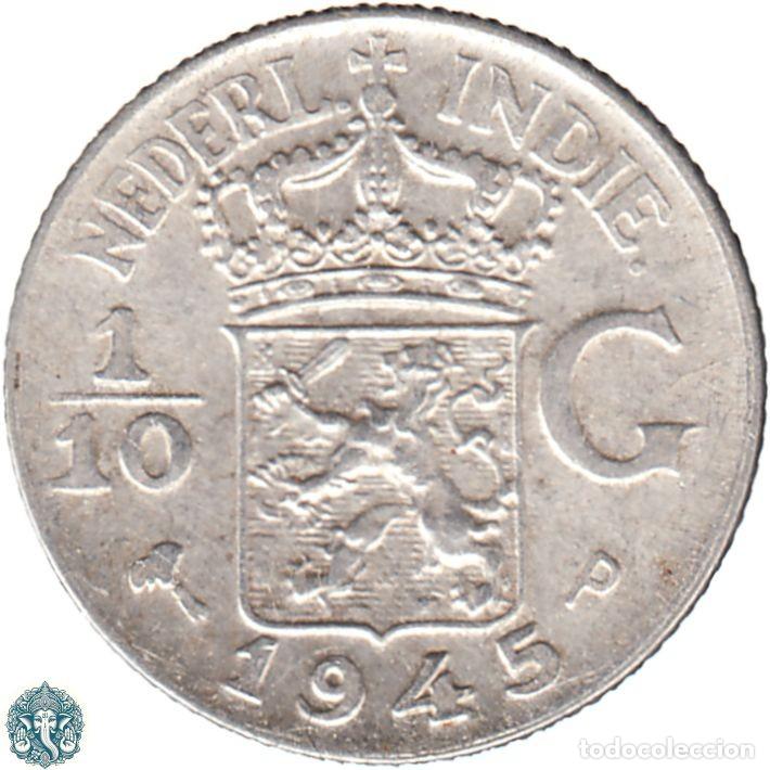 Monedas antiguas de Asia: INDIAS ORIENTALES NEERLANDESAS 1/10 florines 1/10 Gulden 1945 Ceca P KM#318 HOLANDESAS Plata .720