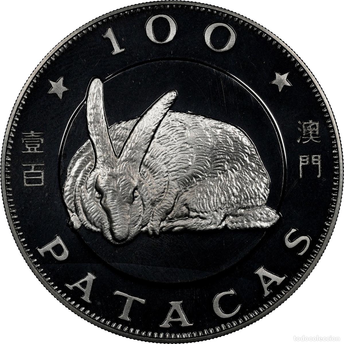 Monedas antiguas de Asia: 100 patacas plata MACAU 1987 - Calendario lunar A&Ntilde;O DEL CONEJO - MACAO