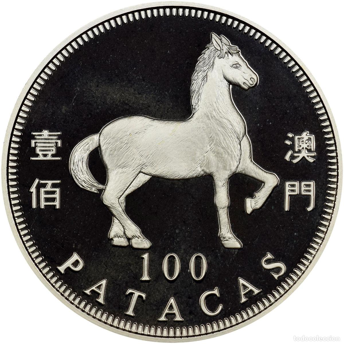 Monedas antiguas de Asia: 100 patacas plata MACAU 2002 - Calendario lunar A&Ntilde;O DEL CABALLO - MACAO