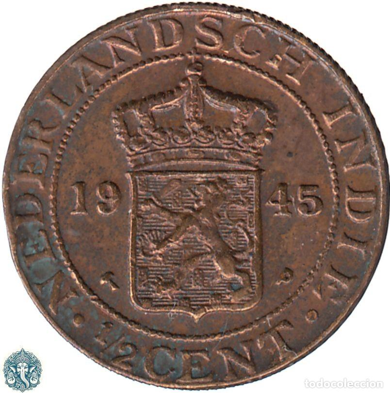Monedas antiguas de Asia: INDIAS ORIENTALES NEERLANDESAS &frac12; Centavo 1945 Ceca P KM#314 INDIAS HOLANDESAS