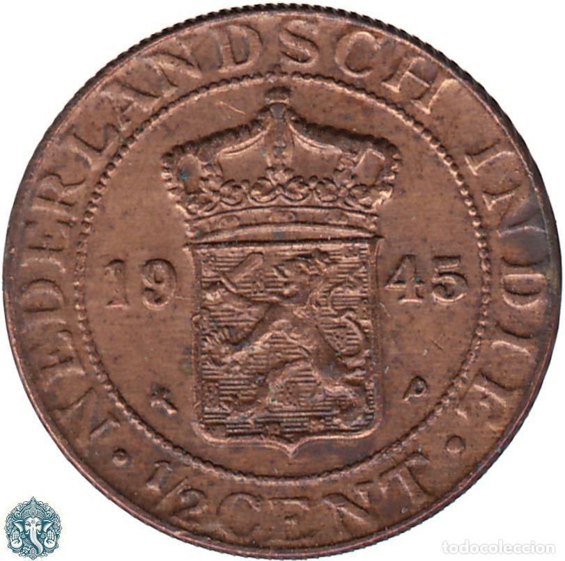 Monedas antiguas de Asia: INDIAS ORIENTALES NEERLANDESAS &frac12; Centavo 1945 Ceca P KM#314 INDIAS HOLANDESAS