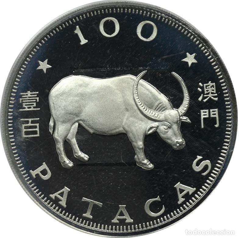 Monedas antiguas de Asia: 100 patacas plata MACAU 1985 - Calendario lunar A&Ntilde;O DEL BUEY - MACAO