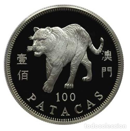 Monedas antiguas de Asia: 100 patacas plata MACAU 1998 - Calendario lunar A&Ntilde;O DEL TIGRE - MACAO