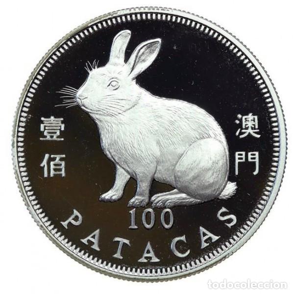 Monedas antiguas de Asia: 100 patacas plata MACAU 1999 - Calendario lunar A&Ntilde;O DEL CONEJO - MACAO