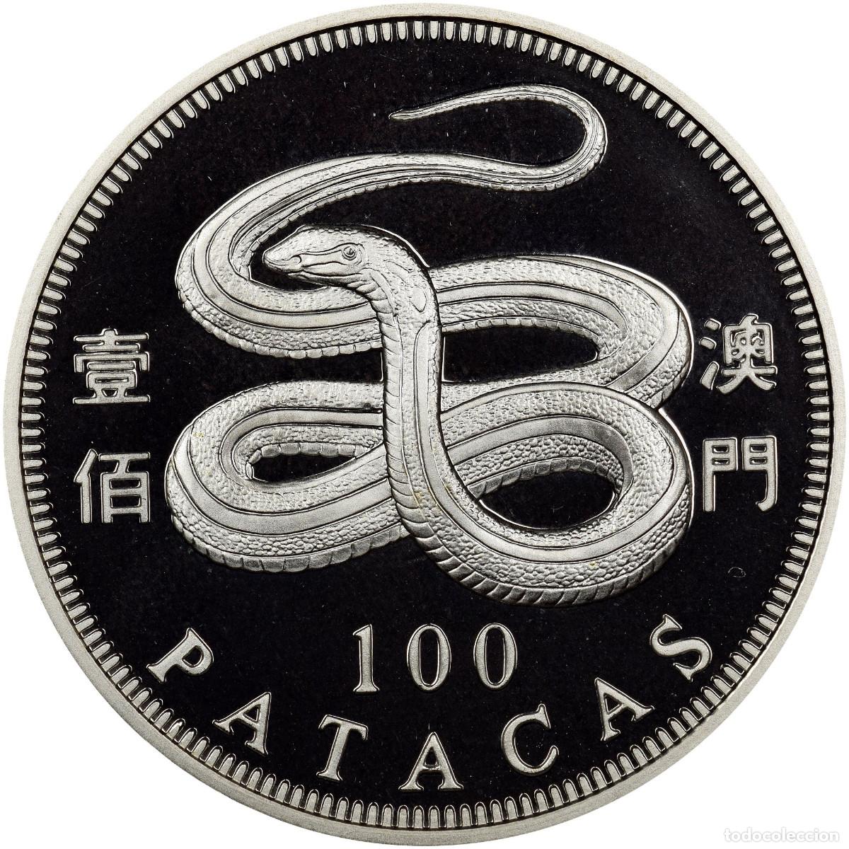 Monedas antiguas de Asia: 100 patacas plata MACAU 2001 - Calendario lunar A&Ntilde;O DE LA SERPIENTE - MACAO
