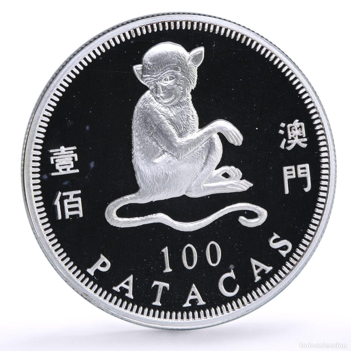 Monedas antiguas de Asia: 100 patacas plata MACAU 2004 - Calendario lunar A&Ntilde;O DEL MONO - MACAO